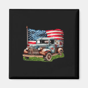 Imã Caminhonete Antiga Bandeira Americana 4 De Julho P