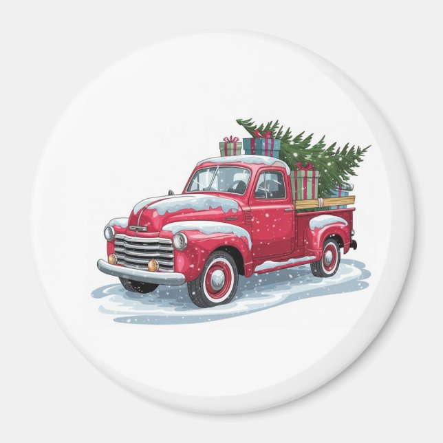 Imã Caminhonete Vermelha e Árvore de Natal (Frente)