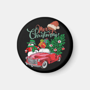Imã Caminhonete Vermelha Recolhe Árvore de Natal Feliz