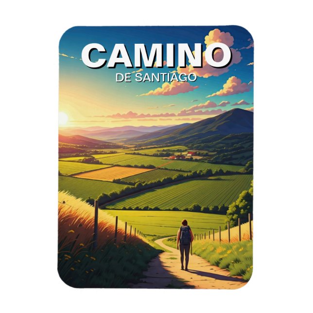 Ímã Camino de Santiago Hiker Caminhando Sunset (Vertical)