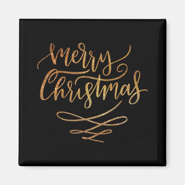 Imã Camisa Cute Gold Brush Script Merry Christmas T  (Frente)