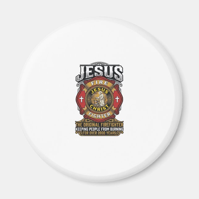 Imã Camisa da Fé Cristã Vintage Jesus Bombeiro (Frente)