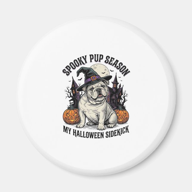 Imã Camisa de Bulldog de Halloween Cachorro de Bruxa F (Frente)