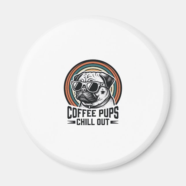Imã Camisa de Cachorro Café Retro Chill Pug Gráfico_1 (Frente)
