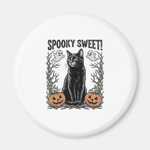 Imã Camisa de Gravura Vintage de Halloween de Gato Pre