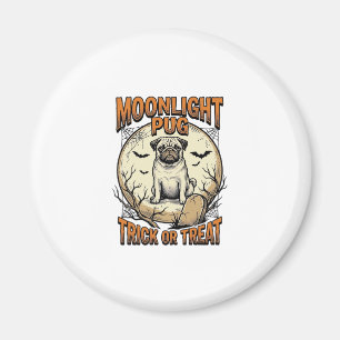 Imã Camisa de Halloween de Pug com Lua de Gravura Vint