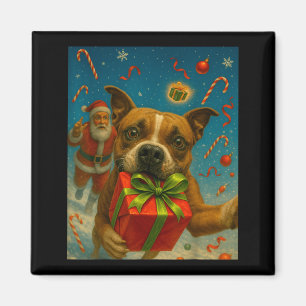 Imã Camisa de Natal de Pitbull Fofa - Papai Noel e Pit