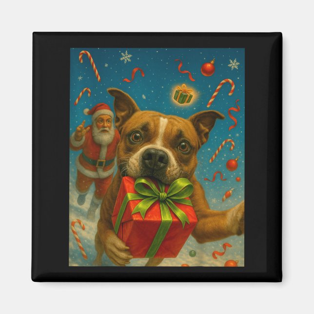 Imã Camisa de Natal de Pitbull Fofa - Papai Noel e Pit (Frente)