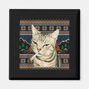 Imã Camisa de Natal Feia de Gato Engraçado Fumando Mem