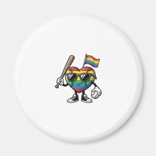 Imã Camisa de Orgulho de Beisebol Coração Arco-íris Vi (Frente)