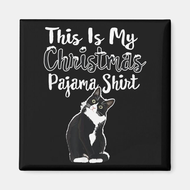 Imã Camisa de pijama de Natal presente de gato Tuxedo  (Frente)