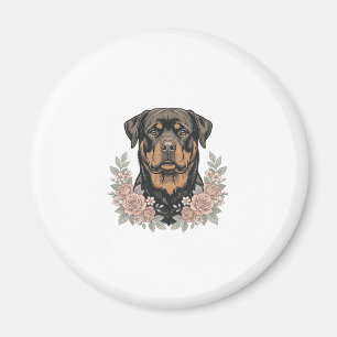 Imã Camisa de retrato floral de Rottweiler vintage Des