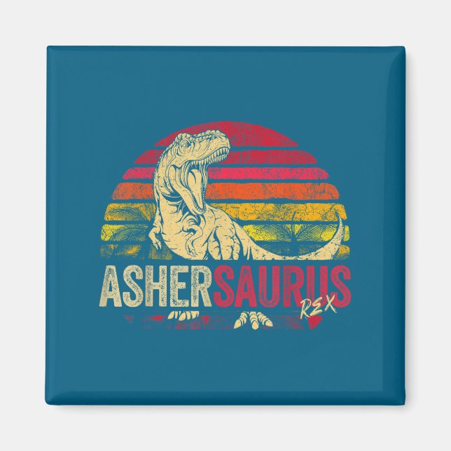 Imã Camisa Engraçada Asher Saurus Dinossauro Rex Nome (Frente)