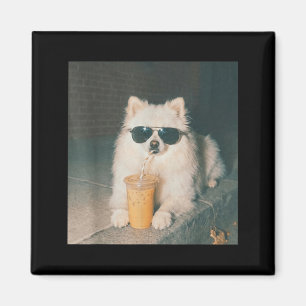 Imã Camisa engraçada de cachorro bebendo café gelado P