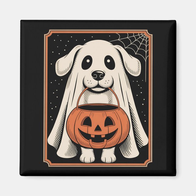 Imã Camisa engraçada de cachorro fantasma de Halloween (Frente)