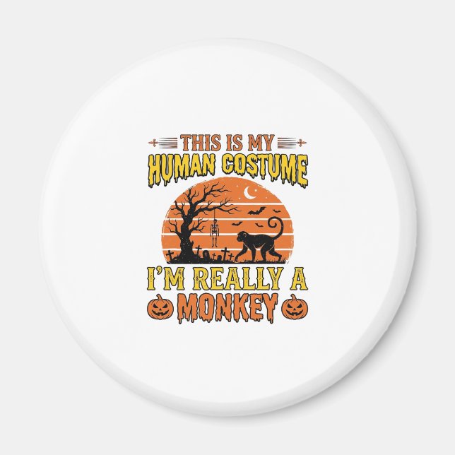 Imã Camisa engraçada de macaco humano no Halloween_ (Frente)