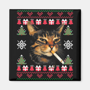 Imã Camisa feia de Natal engraçada de gato fumando par