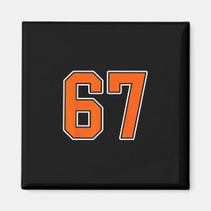 Imã Camisa Laranja Branca Número 67 Uniforme do Jogado