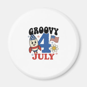 Imã Camisa Patriótica Foguete Groovy 4 de Julho Design