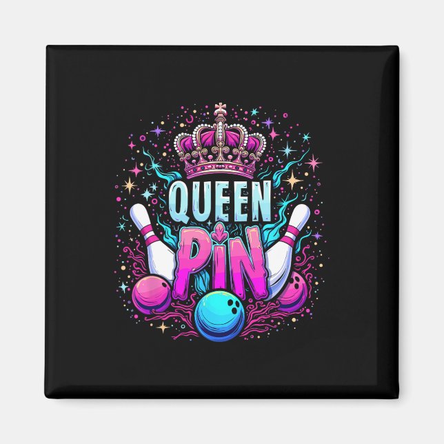 Imã Camisa Queen Pin Bowl Bowling League Para Bowling  (Frente)