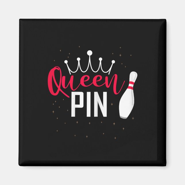 Imã Camisa Queen Pin Bowl Bowling League Para Bowling  (Frente)