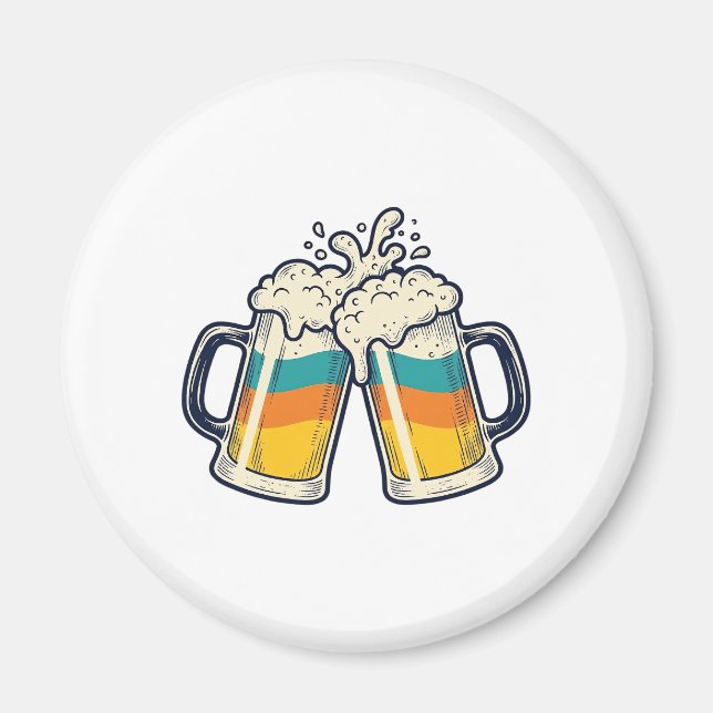 Imã Camisa Vector de Caneca de Cerveja Arco-Íris Vinta (Frente)