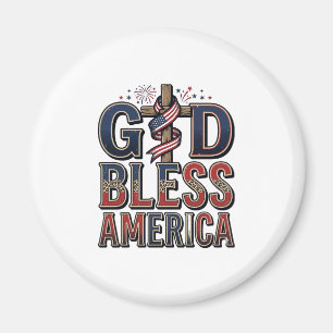 Imã Camisa Vintage Cruz Patriótica Deus Abençoa a Amér