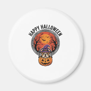 Imã Camisa Vintage de Halloween Feliz Bulldog Bruxa Ab