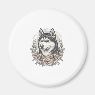 Imã Camisa Vintage Husky Floral Portrait Design_1