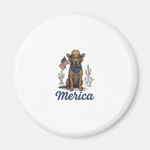 Imã Camisa Vintage Merica Cowboy Dog Bandeira American