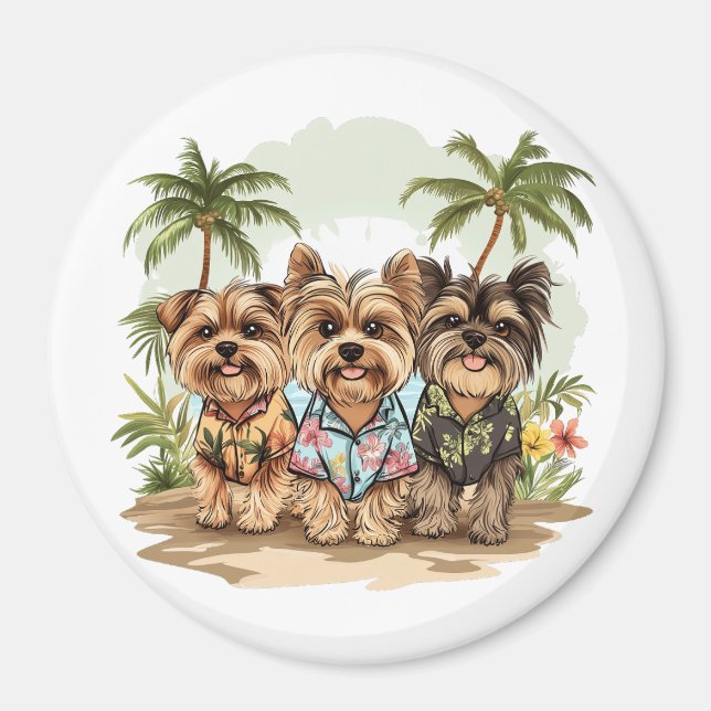 Imã Camisas havaianas de cães Yorkshire Terrier (Frente)