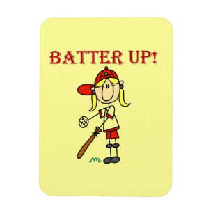 Ímã Camisas Vermelhas Texto Batter Up Meninas Softbol