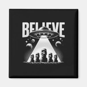 Imã Camiseta Cabeça Ilha de Páscoa Moai e Ufo Alien -