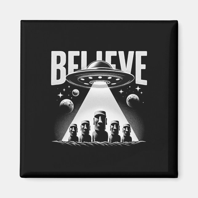Imã Camiseta Cabeça Ilha de Páscoa Moai e Ufo Alien -  (Frente)
