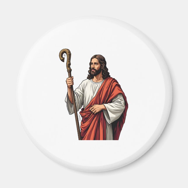 Imã Camiseta com desenho de cajado de pastor de Jesus  (Frente)