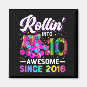 Imã Camiseta de Aniversário de 10 Anos Menina Patins d