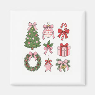 Imã Camiseta de árvore de Natal com laço cor-de-rosa d