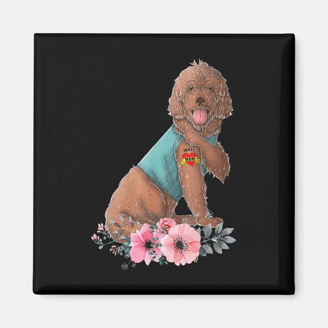 Imã Camiseta de Cachorro Labradoodle Eu Amo Mãe Tatuag (Frente)