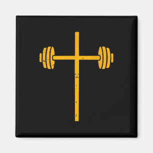 Imã Camiseta de cruz com haltere engraçado treino cris