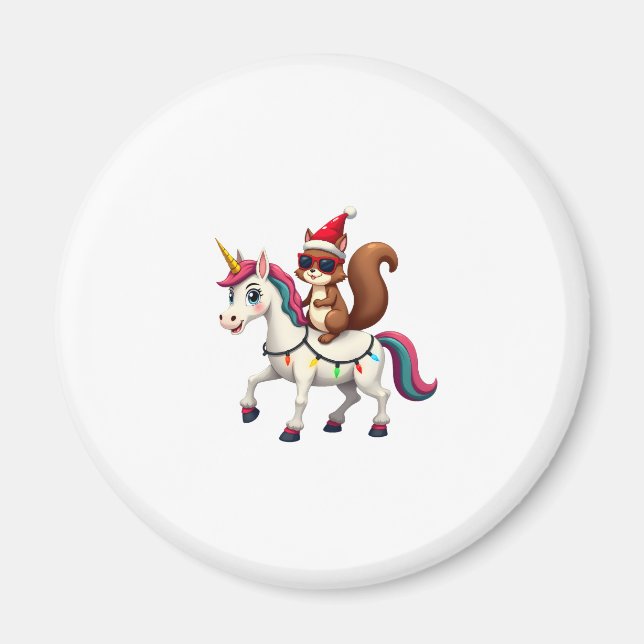 Imã Camiseta de Esquilo de Luzes de Natal Montando Uni (Frente)