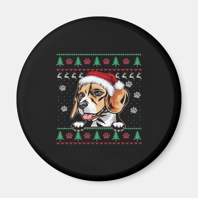 Imã Camiseta de Natal Beagle Cachorro Xmas Camisa-T de (Frente)