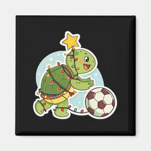 Imã Camiseta de Tartaruga de Natal Com Bola de Futebol