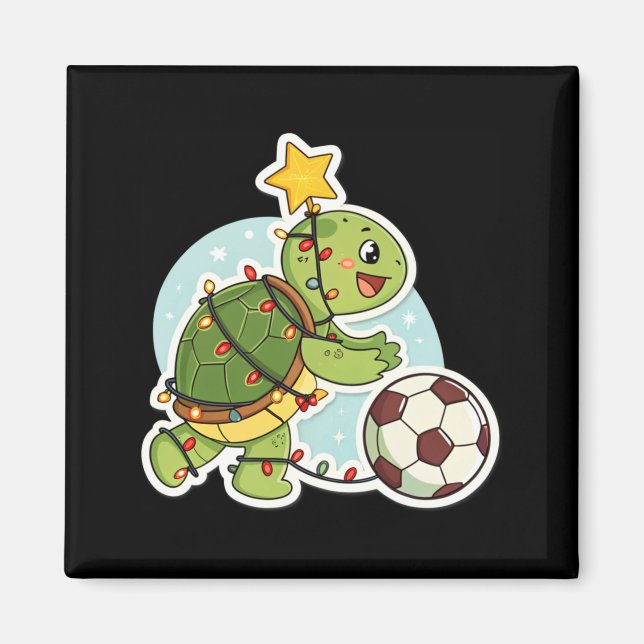 Imã Camiseta de Tartaruga de Natal Com Bola de Futebol (Frente)
