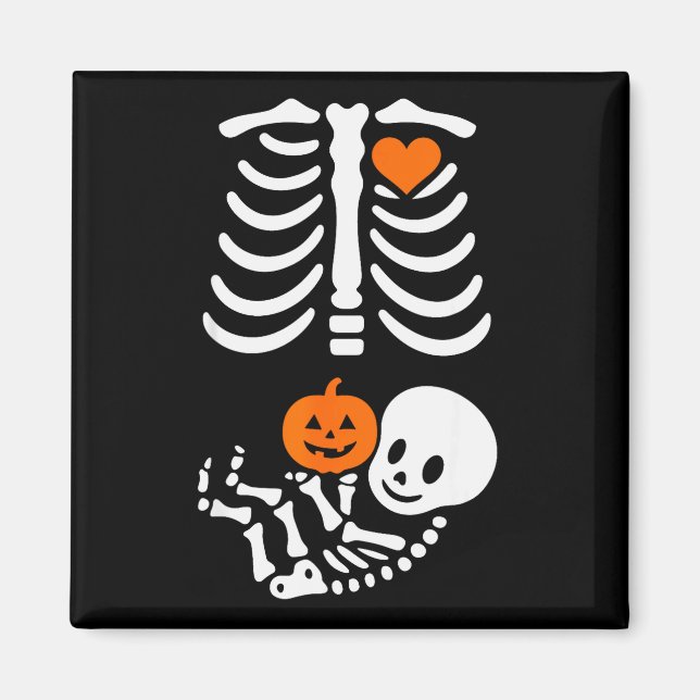 Imã Camiseta engraçada de Halloween de esqueleto grávi (Frente)