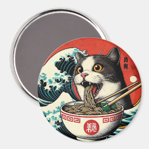 Imã Camiseta Estilo Vintage de Arte Japonês Cat Ramen