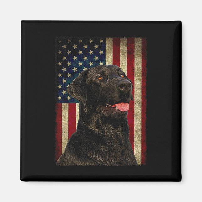 Imã Camiseta Labrador Preto Presente Bandeira EUA Doad (Frente)