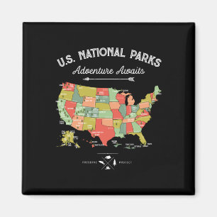 Imã Camiseta Mapas Parques Nacionais Camping Mulheres