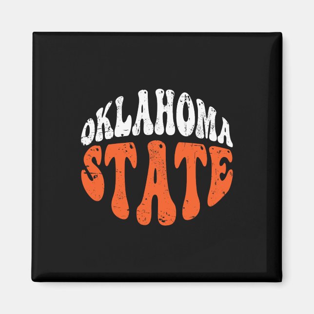 Imã Camiseta Oklahoma State.retro Design Angustiado Vi (Frente)