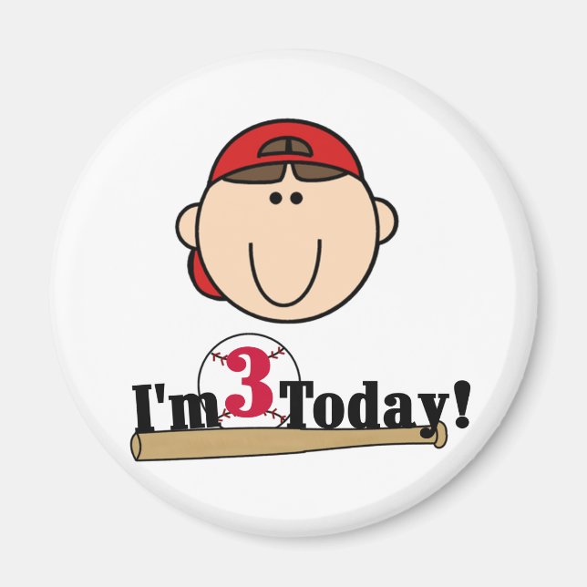 Imã Camisetas de aniversário de 3 anos Brunette Baseba (Frente)