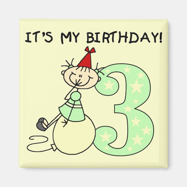 Imã Camisetas e presentes de aniversário de 3 anos de  (Frente)